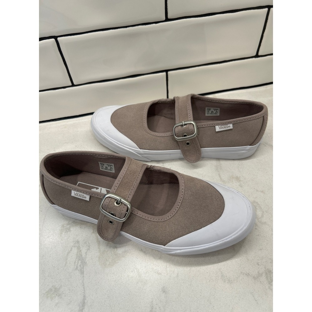 Vans Mary Jane Women 6 Taupe Mauve Suede Buckle Flat Sneaker Coquette Balletcore